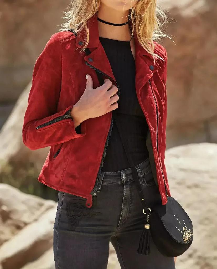 НОВАЯ кожаная замшевая женская куртка ручной работы из красной овечьей кожи для вечеринок