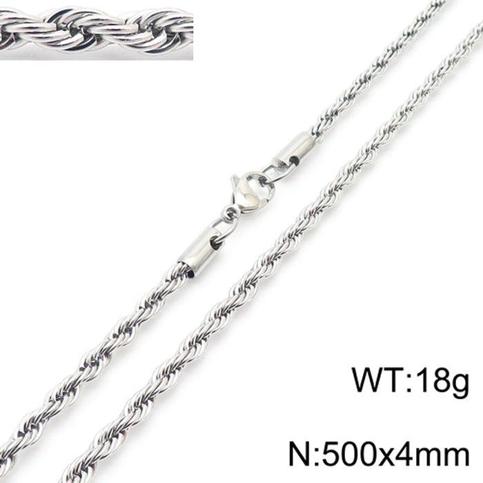 Durable Stainless Steel Rope Chain Necklace - Multi-Size, Titanium Steel for Men and Women
