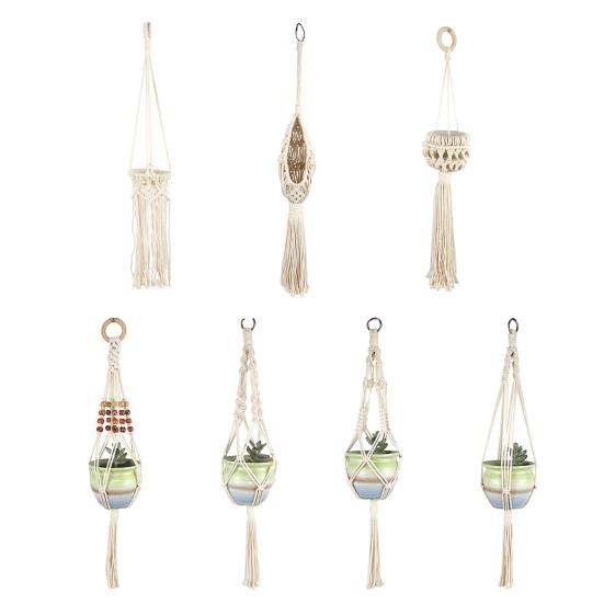 Подвесной горшок ручной работы, простой в установке, хлопковая веревка, дизайн макраме, подвесная корзина для растений, домашний декор