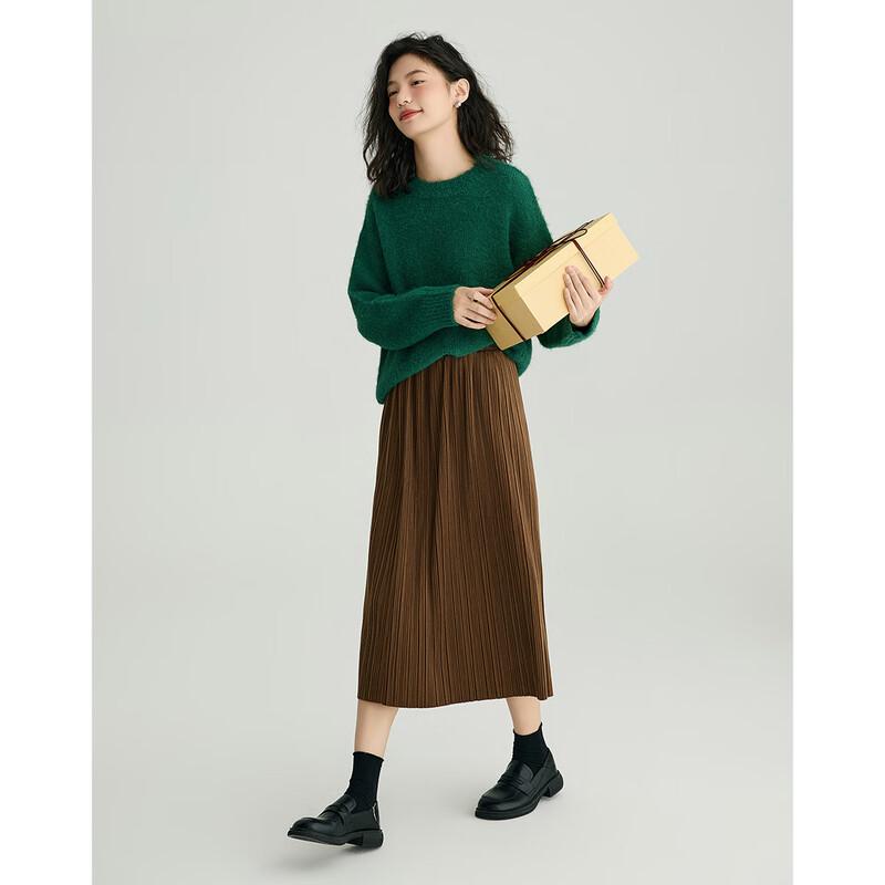 Demana Women's Retro Lazy Style Round Neck Knit Sweater