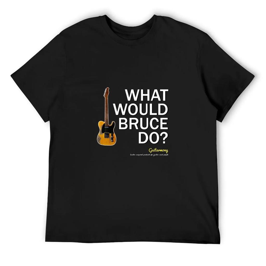 Что бы сделал Брюс? - Белый текст - футболка Guitarmony, летние топы, топы больших размеров, футболка с графическим принтом большого размера, мужские белые футболки