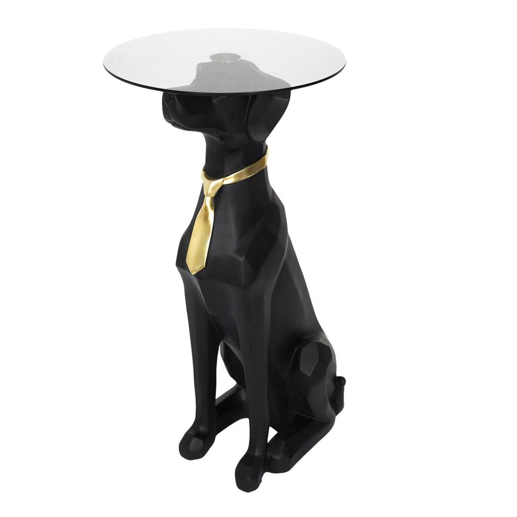 Les Trésors De Lily [A3678] - Resin Glass Pedestal Table 'Dog' Black Gold - 66x40 Cm