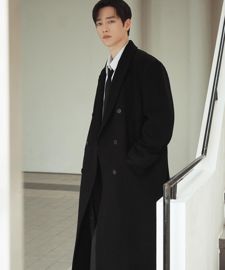 Draw Fit Premier Wool Maxi Double Chester Coat [Black]