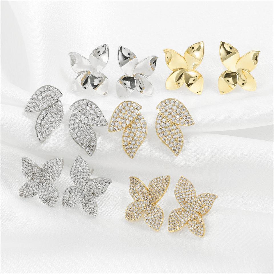 ZAKOL Exquisite Flower Micro Paved Stud Earrings Fashion Korea Zircon Leaf Earrings for Women Wedding Party Jewelry