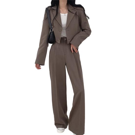 Yousheng Повседневные деловые наряды для женщин Укороченные пиджаки Брюки широкого кроя Костюмный комплект Осень Комплект из 2 предметов для работы Офисный комплект