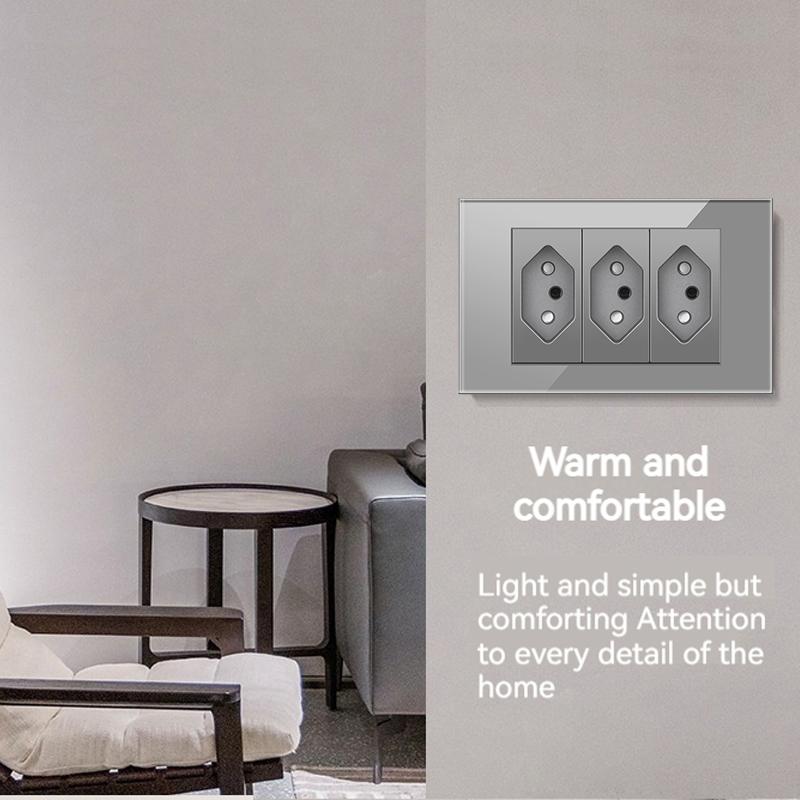 Glass Panel Brazil Registered Jack Dual Usb C- Type Light Switch Office Wall Power Socket 118 * 72mm Grey Fiberglass 20a 10a
