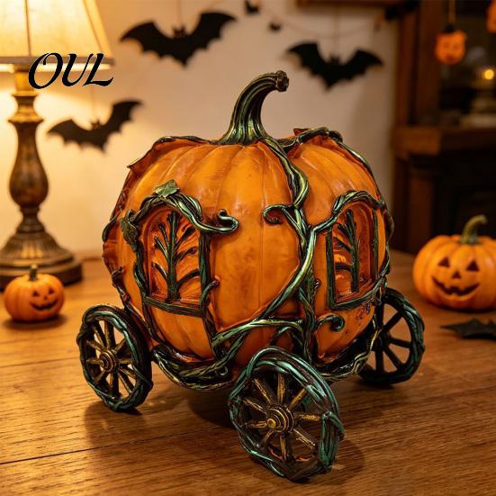 Classic Storybook Figurine 3D Resin Pumpkin Carriage Ornament, Retro Fairy Tale Cart Fall Themed Room Accessories Figurine, Vintage Desktop Decoration