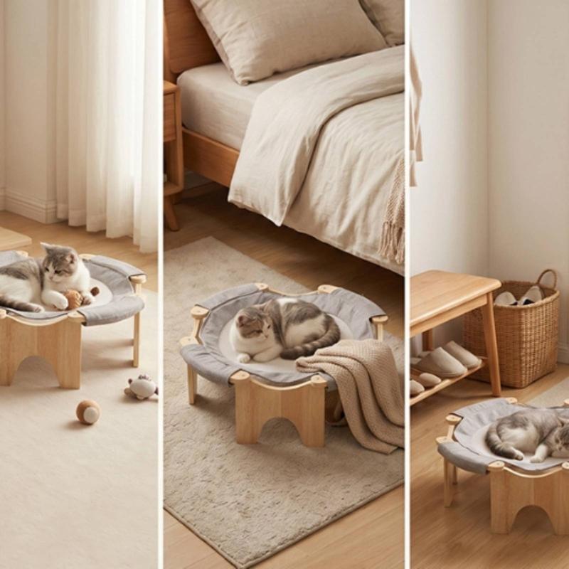 Elevated Cat Cat Lounger Breathable Cat Cat Lounger with Wooden Frame Pet Bed with Wooden Frame Supportive Sturdy for Cats