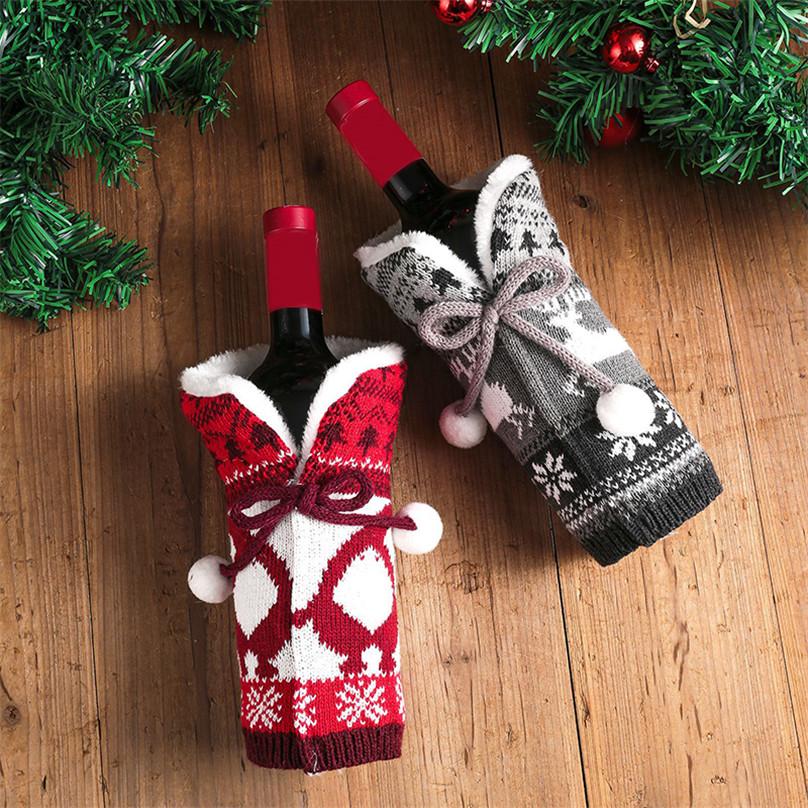 Christmas Fur Ball Knitting Wine Set Atmosphere Decoration Items ARI