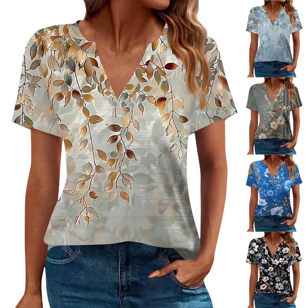 Women's T Shirt Tee Printed Short Sleeve Daily Weekend Fashion Basic V Neck Regular Top