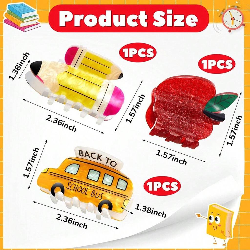 1pc Cartoon Small Cute Acrylic  Back-to-school Season School Bus, Pencil, Apple and Calculator Style Hairpin, Small Hair Claw