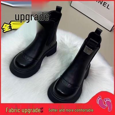 Женские демисезонные сапоги-трубы Мартин из натуральной кожи на флисовой подкладке - 2025 Осень/Зима Мода в британском стиле