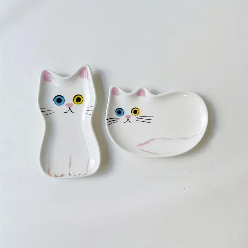 1PC Cat Ceramics Dish Kitchen Spoon Holder Home Cat Sauces Dishes Restauarant Seasoning Plate Japanese Cute