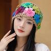 Woolen Flower Hollow Knitted Hat Crochet Ethnic Style Pullover Hat Fashion Beanie Cap  Ladies
