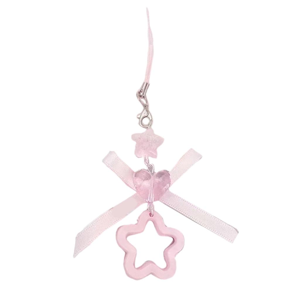 Handmade Angel Wing Phone Pendant Sweet Ribbon Bowknot Keychain Heart Beaded Phone Lanyard Acrylic Keyring Ornament