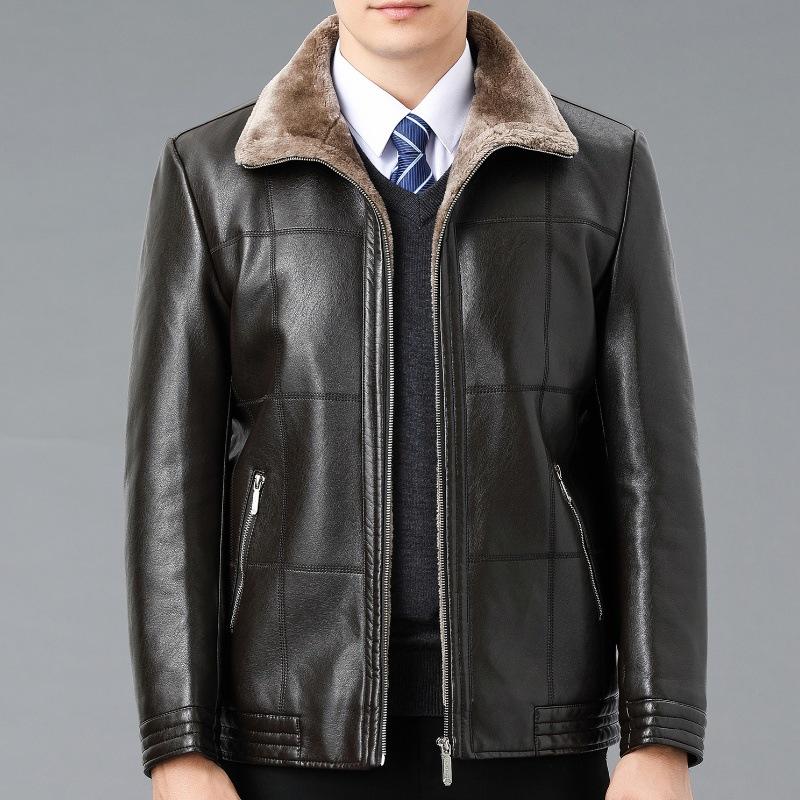 Зимняя меховая куртка из натуральной кожи для людей среднего и пожилого возраста, мужская куртка из натуральной овчины, утолщенная кожаная куртка, пальто, верх