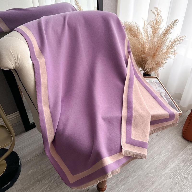 Осень И Зима Простой Однотонный Мягкий Утолщенный Шарф из Имитации Кашемира Женский Элегантный Универсальный Двусторонний Контрастный Шаль-Шарф