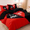 3Pcs Set Red Black Me And You Rose Letters Heart Pattern Printed Quilt Duvet Cover Bedding Set For All Season Bedroom Hotels
