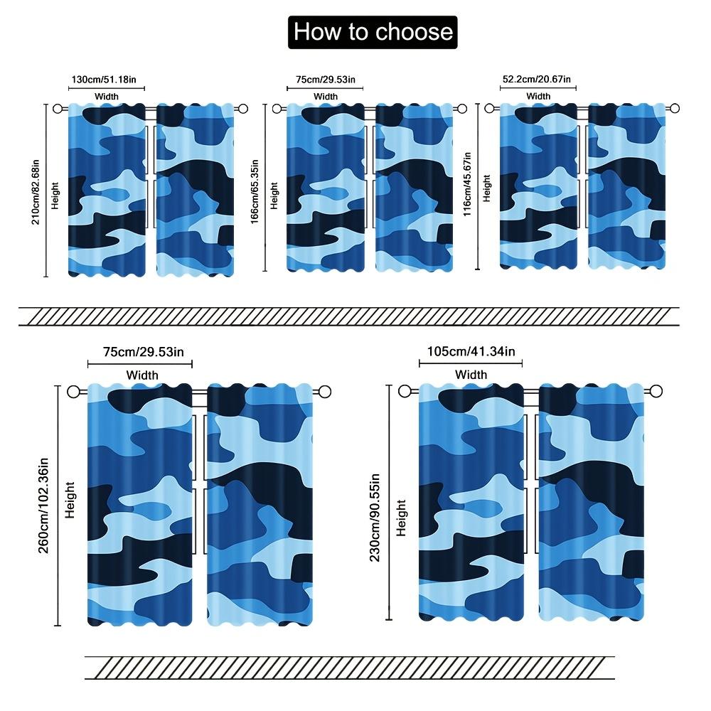 2pcs Contemporary Abstract Blue Camouflage Printed Curtains - Decorative Rod Pocket Window, Easy to Install, Machine Washable Po