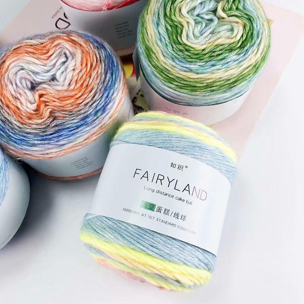 Hand-woven Rainbow Woollen Yarn 100g Multi-Color Yarn Fancy Blend Yarn Cake Yarn  Cushion