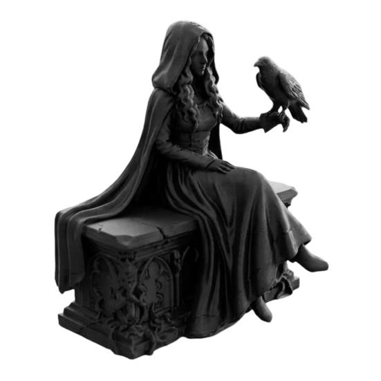 Ручная Детальная Резьба 3D Печатная Готическая Фигурка Королевы Ворон, Статуэтка в Плаще с Маленькой Фигуркой Ворона, Жуткое Настольное Украшение для