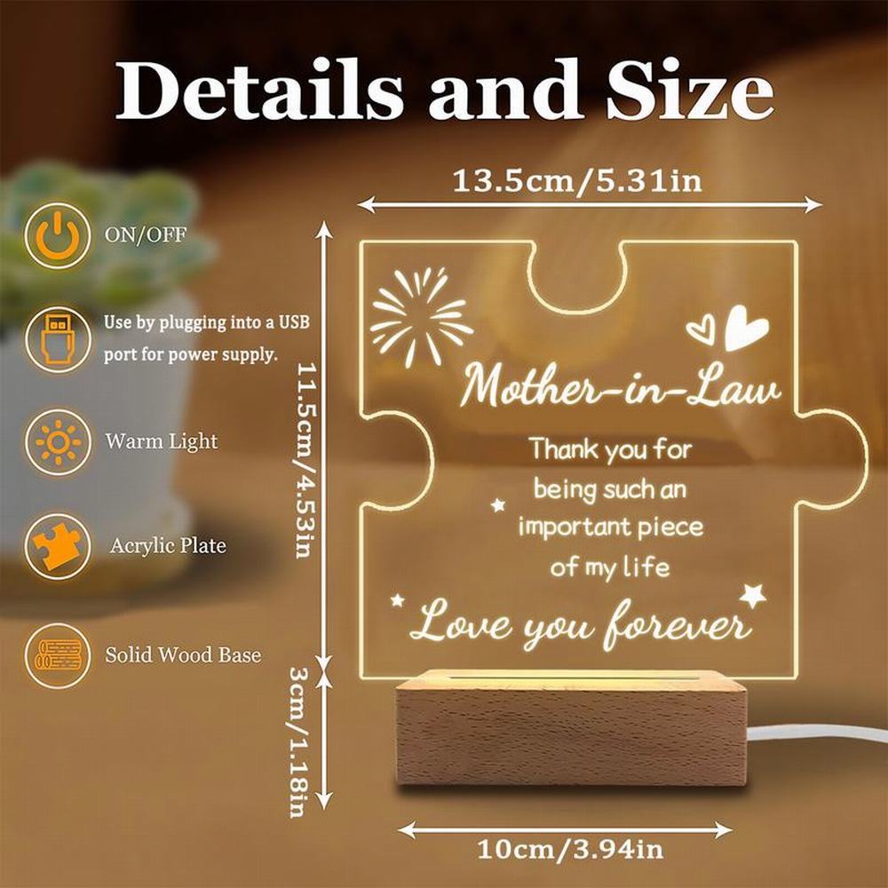 1PC Acrylic Luminous Ornament Photography Accessories, USB Base, Mother-in-Law Gift, Puzzle Plaque Figurines