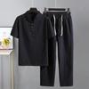 Футболка, брюки, костюм, модные карманы, пуговицы, мужской летний спортивный костюм, однотонный комплект из рубашки и брюк, мужской комплект из рубашки и брюк, мужская одежда