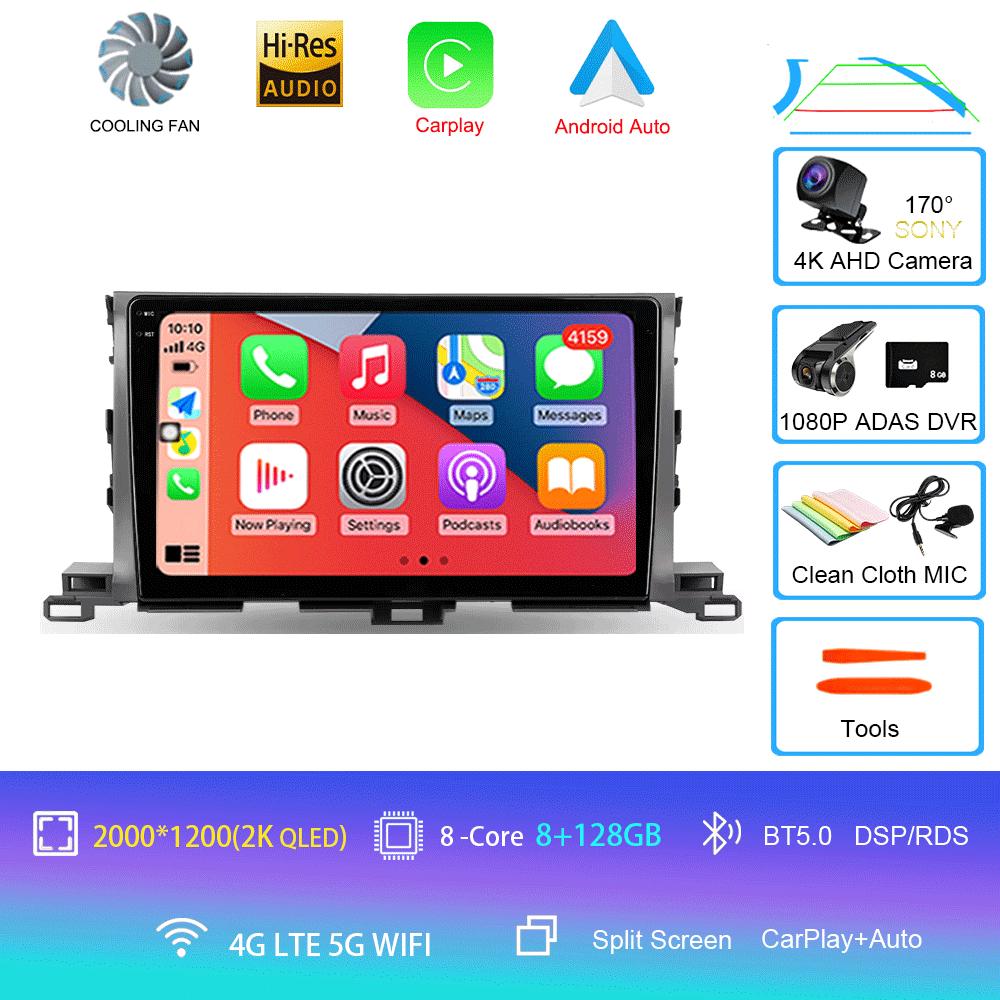 Для Toyota Highlander Kluger 3 XU50 2013 2014 - 2019 Автомобильное радио Android 14 Навигация Мультимедийный проигрыватель GPS WiFi+4G Carplay Auto