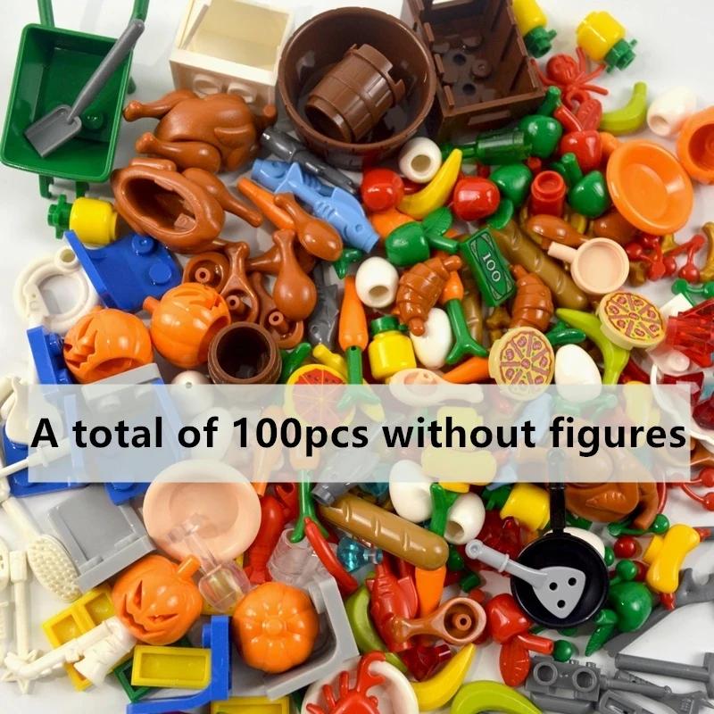 DlY Мини-фигурки для еды, фигурки из строительных блоков, хлеб, рыба, фрукты, курица, краб, хот-дог, торт, пицца, морковка, коробка, креативные игрушки, детали города, кирпич