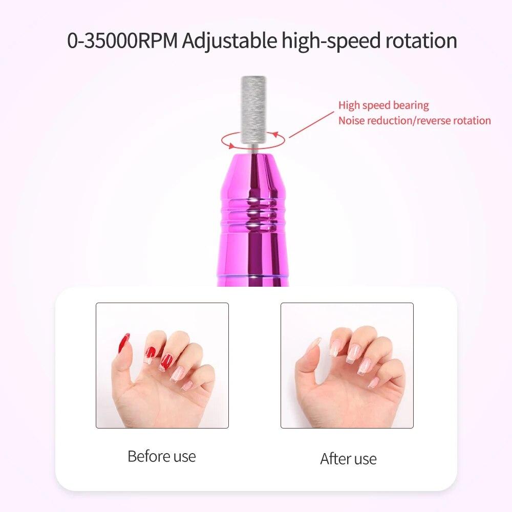 35000RPM Electric Nail Drill Machine Gradient High Speed Nail Sander For Manicure Milling Cutter Set Gel Polish Remover Tools