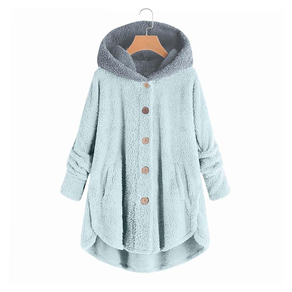 Women's Fashion Stitching Loose Hoodies Long Sleeve Plush Coat