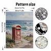 Pearl and Diamond Painting Art Kit DIY Gemstone Beading Craft Kit Red Postbox Beach Ocean Scenery Home Wall Decoration