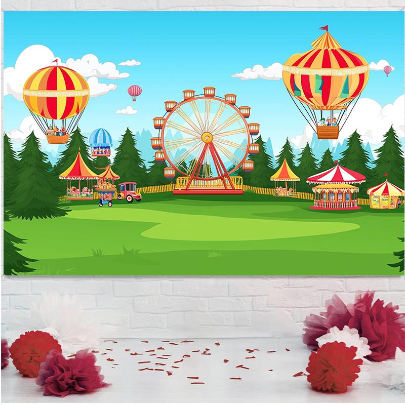 (Party banner) 1 piece Birthday celebration decoration Playground birthday party backdrop Carousel Flower car