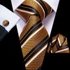 Набор галстуков Hi-Tie для мужчин, золотой, красный, черный, в полоску, шелковый галстук, носовой платок, набор запонок для бизнеса