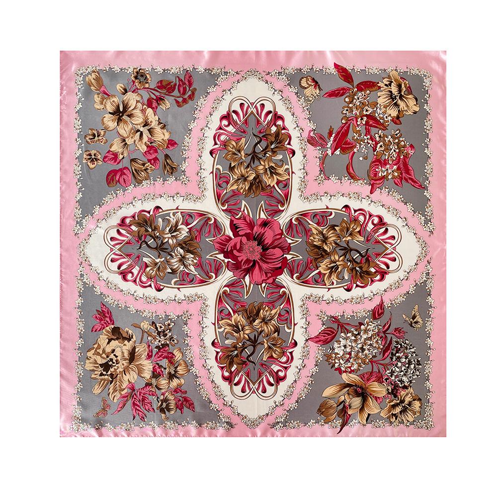 Classic cashew-patterned silk scarf for women, shawl, faux silk headscarf, 90cm square scarf