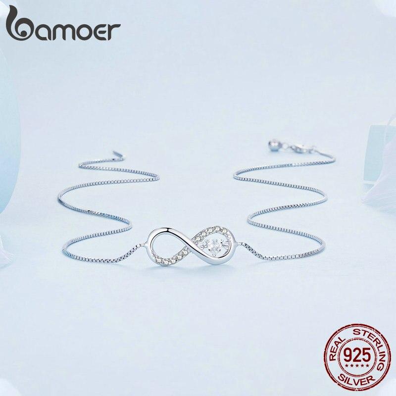 BAMOER Infinity Love Family Forever Short Chain Necklace for Women Clear CZ 925 Sterling Silver Fashion Jewlery