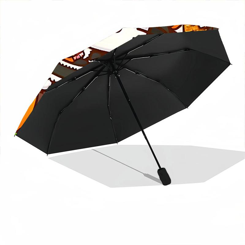 1pc Hello Kitty Halloween Pumpkin Carving Automatic Opening/Closing Umbrella with Foldable Design, 8-Bone Iron Frame Outdoor Umbrella for Festive Gift