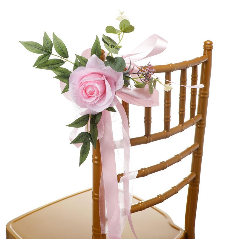 Outdoor Wedding Decoration Rose Chair Back Flower Wedding Car Mirror Flower Wedding Corridor Hotel Chair Back Flower