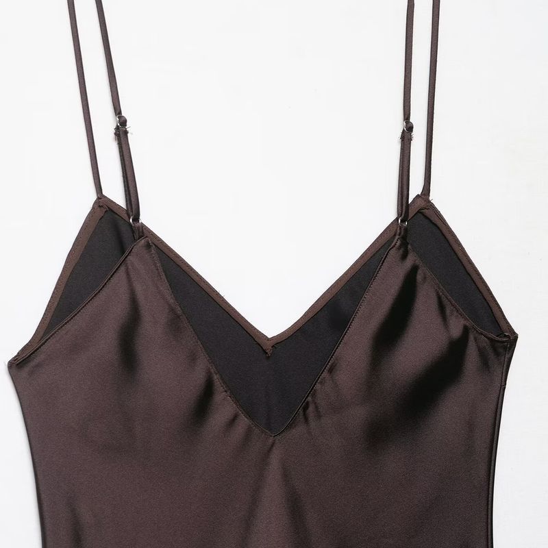 Kaslead New Arrival Women's Clothing Fashion Style Fashion Lace Detail Silk Satin Texture Dress 8827332