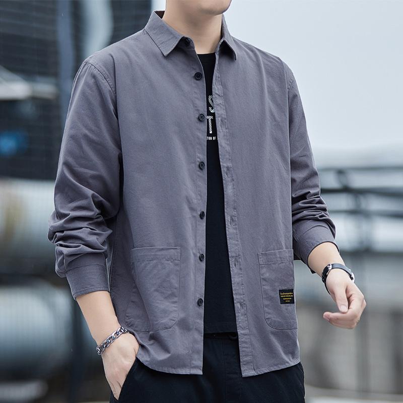 Spring New Long-sleeved Shirt Men's Korean Style Young and Middle-aged Men's Long-sleeved Shirt Casual Solid Color Men's Tops