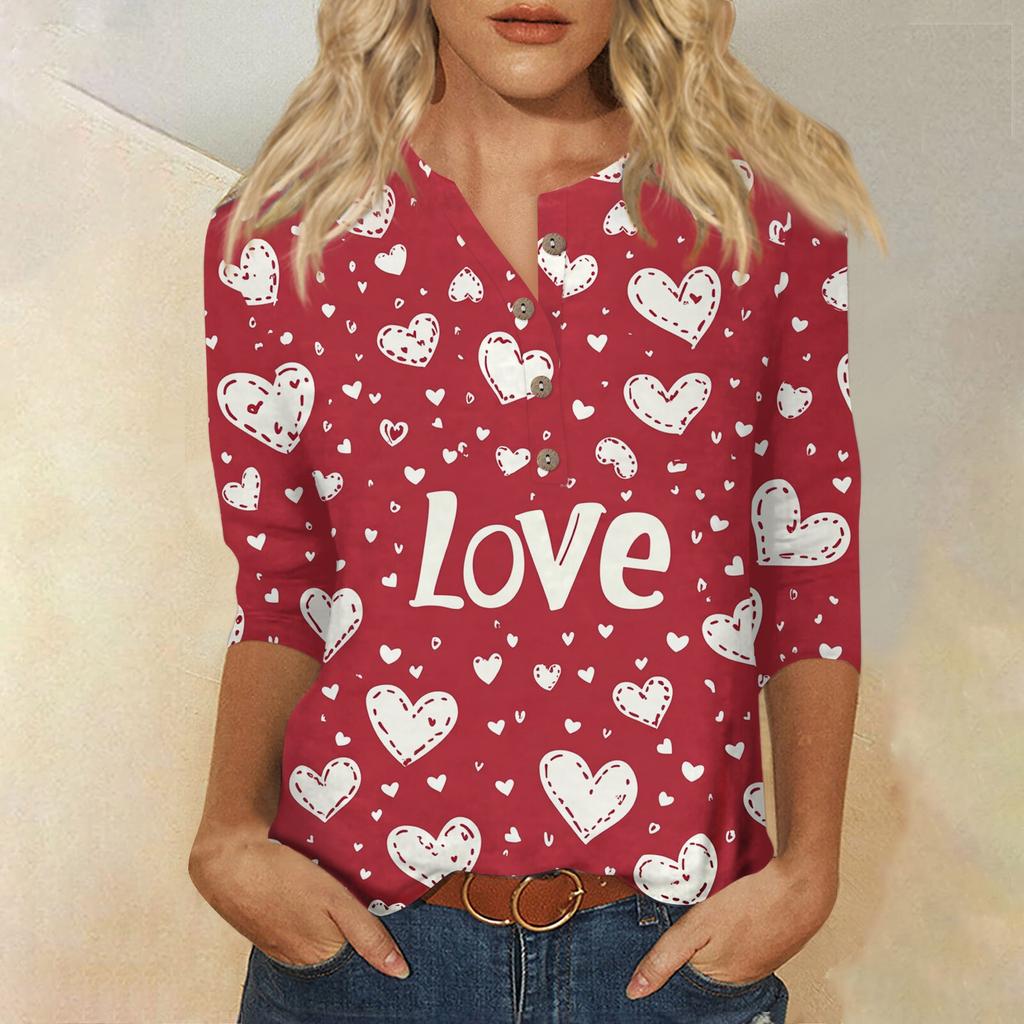 Женская мода повседневная блузка с пуговицами и рукавом 3/4 с принтом ко Дню святого Валентина