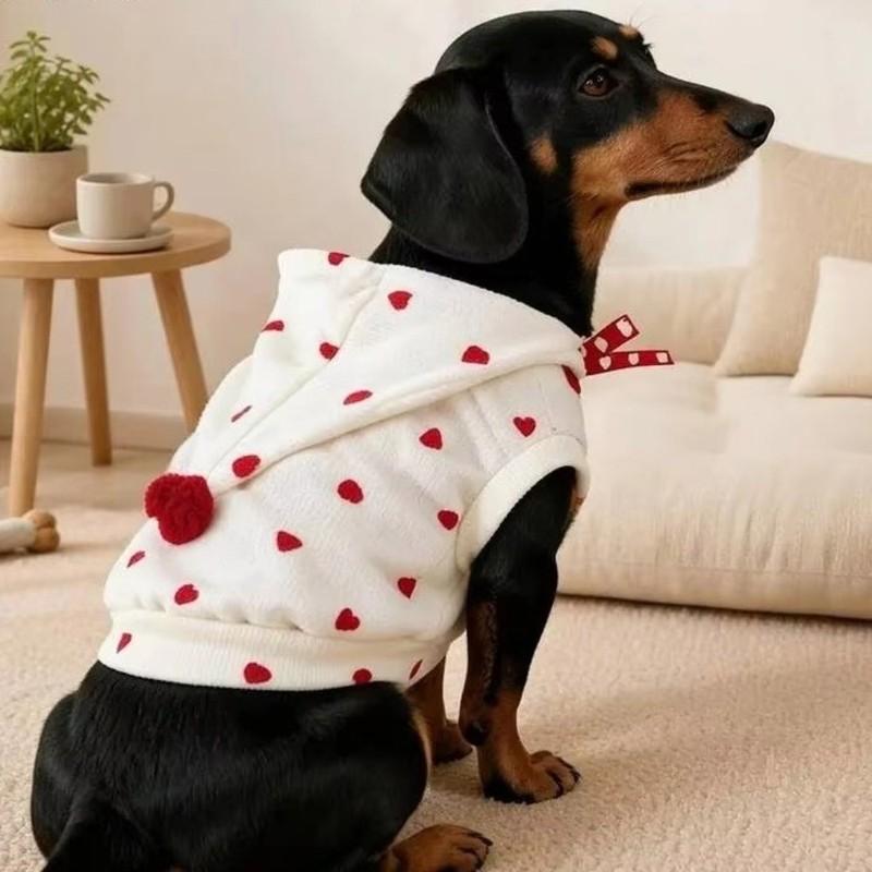 Warm Dog Striped Hooded Hoodie Heart Pattern Breathable Puppy Sweatshirt with Hat Comfortable Puppy Hooded Jacket Daily Wear