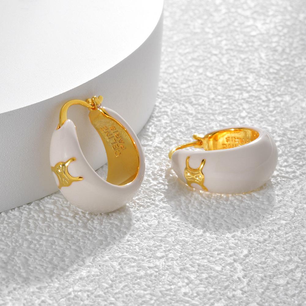 Французская Триумфальная арка, черные масляные серьги-капли, застежка для ушей, покрытая медью 22-каратного золота, легкая роскошь, премиальный темперамент, универсальные украшения для ушей