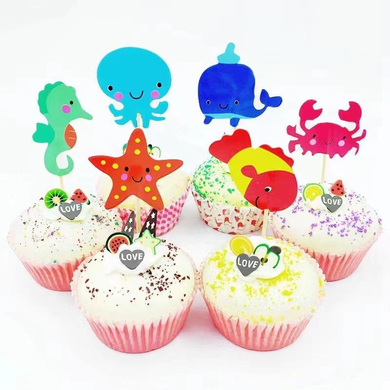 24Pcs Double‑Sided Cartoon Cake Toppers, Toothpick Cupcake Picks, Birthday Party Dessert Table Decorations Supplies