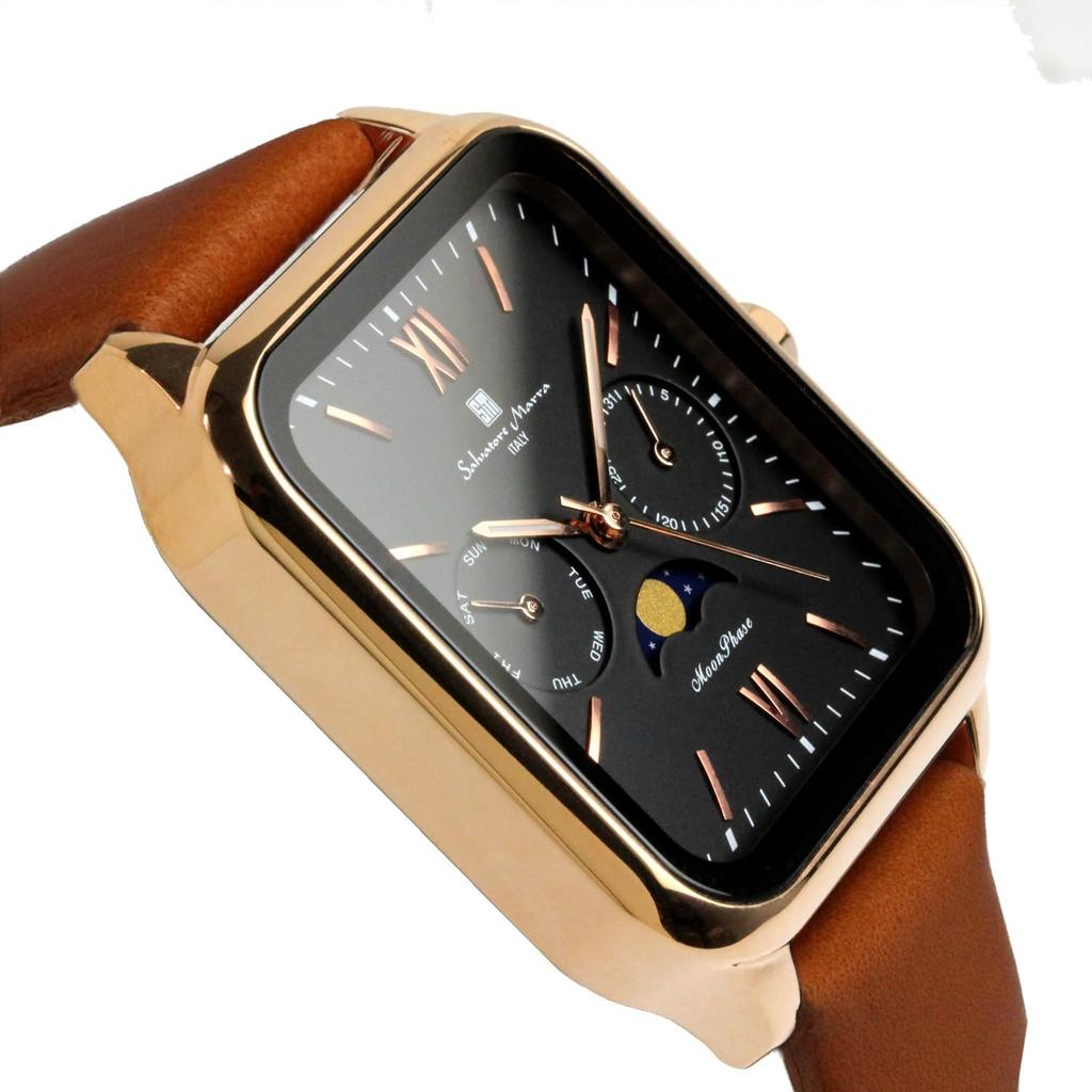 Квадратные часы Salvatore Marra с фазой Луны, с водой, деловая кожа, лимитированная серия, розовый, верблюжий, мужские, многокалендарные, водостойкие, стильные, ремешок, издание, золото,