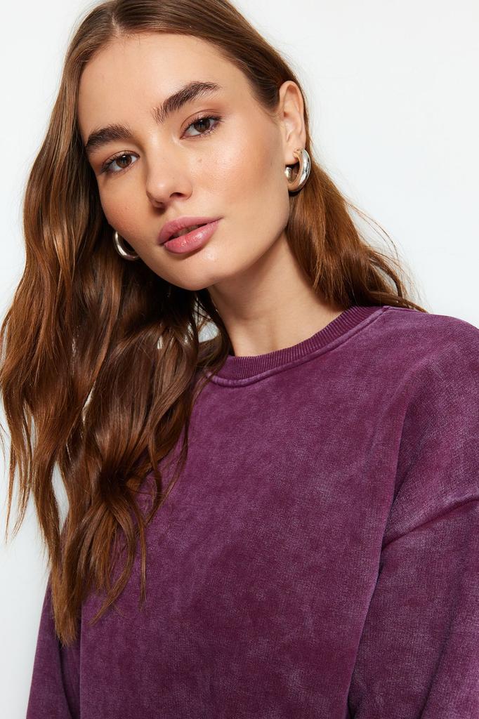 Women's Fashionable Stylish Sweatshirt Emerald Green Antique Faded Effect Thick Fleece Inside Oversize Wide Fit Sweatshirt