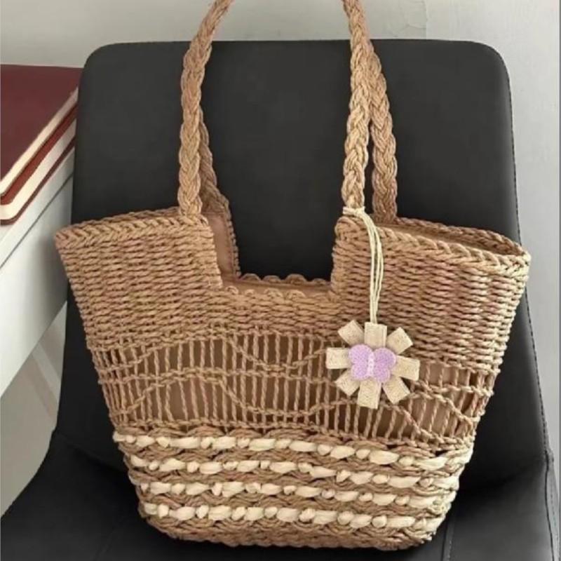 JIAERDI Sweet Khaki Straw Woven Handbag Women Large Capacity Hollow Out Shoulder Bags Ladies Travel Beach Vacation Tote Bag 2025