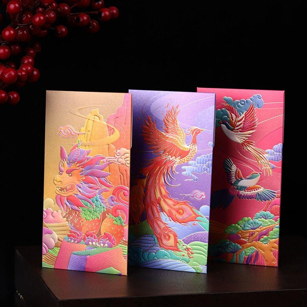 6Pcs Paper Traditional Red Pocket Chinese Style Lucky Money Pouch Cute Chinese Red Envelope  Wedding