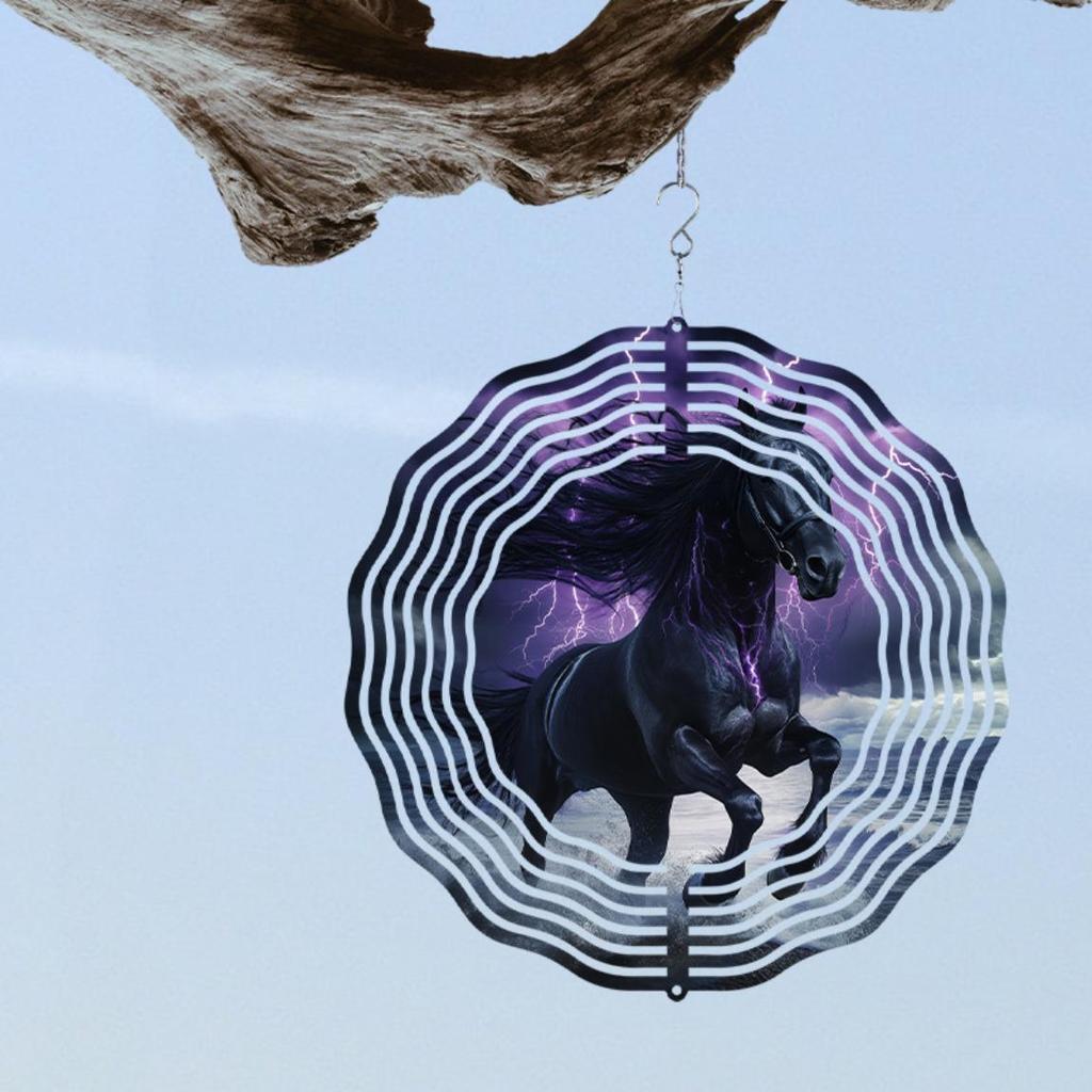 10-Inch Black Horse Wind Spinner - 360° Rotating Metal Garden Art, Outdoor Wind Chime Decor with Rust-Proof Hook for Yard, Patio, or Door Hanging