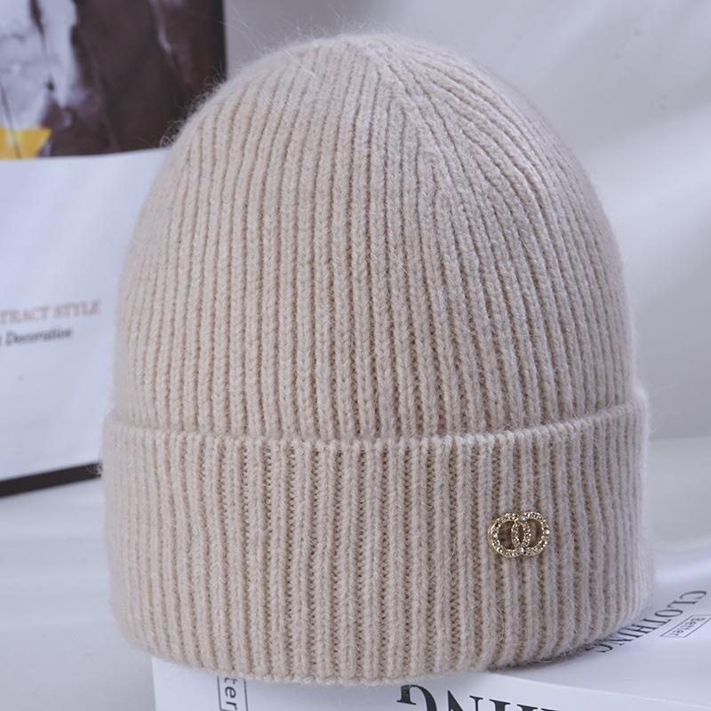 Women's Winter Warm Rabbit Wool Knitted Hat Korean Style Versatile Big Head Circumference Plus Velvet Thickened Windproof Ear Protection Wool Hat